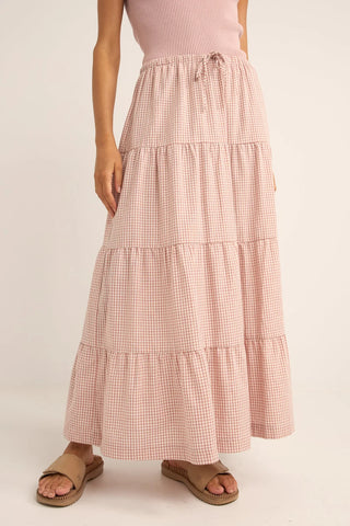 Rhythm Lola Checked Tiered Maxi Skirt