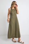 Re Union Easygoing Soft Linen Blend Sleeveless Crew Neck Midi Dress