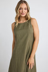 Re Union Easygoing Soft Linen Blend Sleeveless Crew Neck Midi Dress