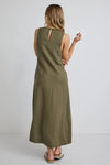 Re Union Easygoing Soft Linen Blend Sleeveless Crew Neck Midi Dress