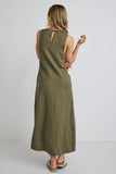 Re Union Easygoing Soft Linen Blend Sleeveless Crew Neck Midi Dress