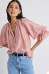 By Rosa Encounter Textured Gathered Button Top