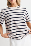 Re:Union Binding Ecru Navy Stripe Boxy Fit Tee