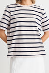 Re:Union Binding Ecru Navy Stripe Boxy Fit Tee