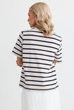 Re:Union Binding Ecru Navy Stripe Boxy Fit Tee