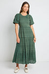 Ivy + Jack Graceful Forest Bubble Sleeve Tiered Maxi Dress