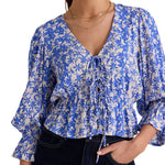 Stories be Told Liberation Blue Floral Bow Front Short Sleeve Top