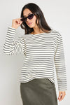 Re:Union Maple Black Stripe Boatneck LS Top