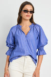 Ivy + Jack Noetic Dark Blue Stripe Short Sleeve Blouse