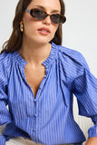 Ivy + Jack Noetic Dark Blue Stripe Short Sleeve Blouse