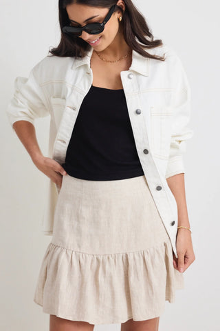 Amoung the Brave Revival Natural Linen Tiered Mini Skirt