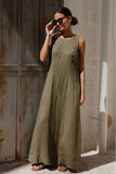 Re Union Easygoing Soft Linen Blend Sleeveless Crew Neck Midi Dress