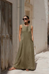 Re Union Easygoing Soft Linen Blend Sleeveless Crew Neck Midi Dress