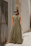 Re Union Easygoing Soft Linen Blend Sleeveless Crew Neck Midi Dress