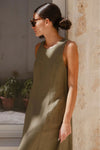 Re Union Easygoing Soft Linen Blend Sleeveless Crew Neck Midi Dress