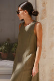 Re Union Easygoing Soft Linen Blend Sleeveless Crew Neck Midi Dress